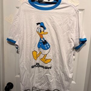 Disney Parks Donald Duck White Blue Classic T-shirt Unisex Large Ringer